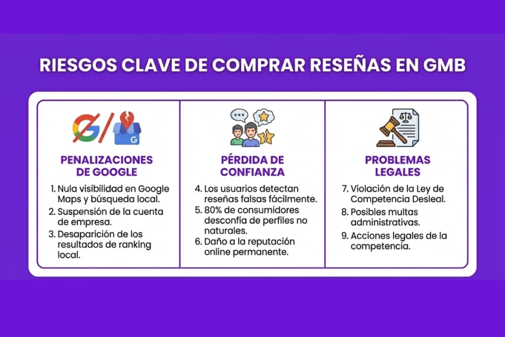 Infografía de los riesgos de comprar reseñas de Google My Business